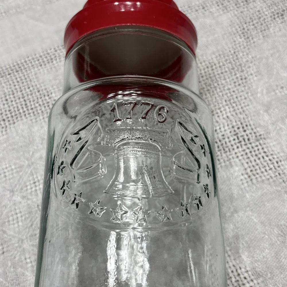 Vtg Maxwell Coffee Anchor Hocking 1776 Bicentennial Glass Jar Red Lid  Bell